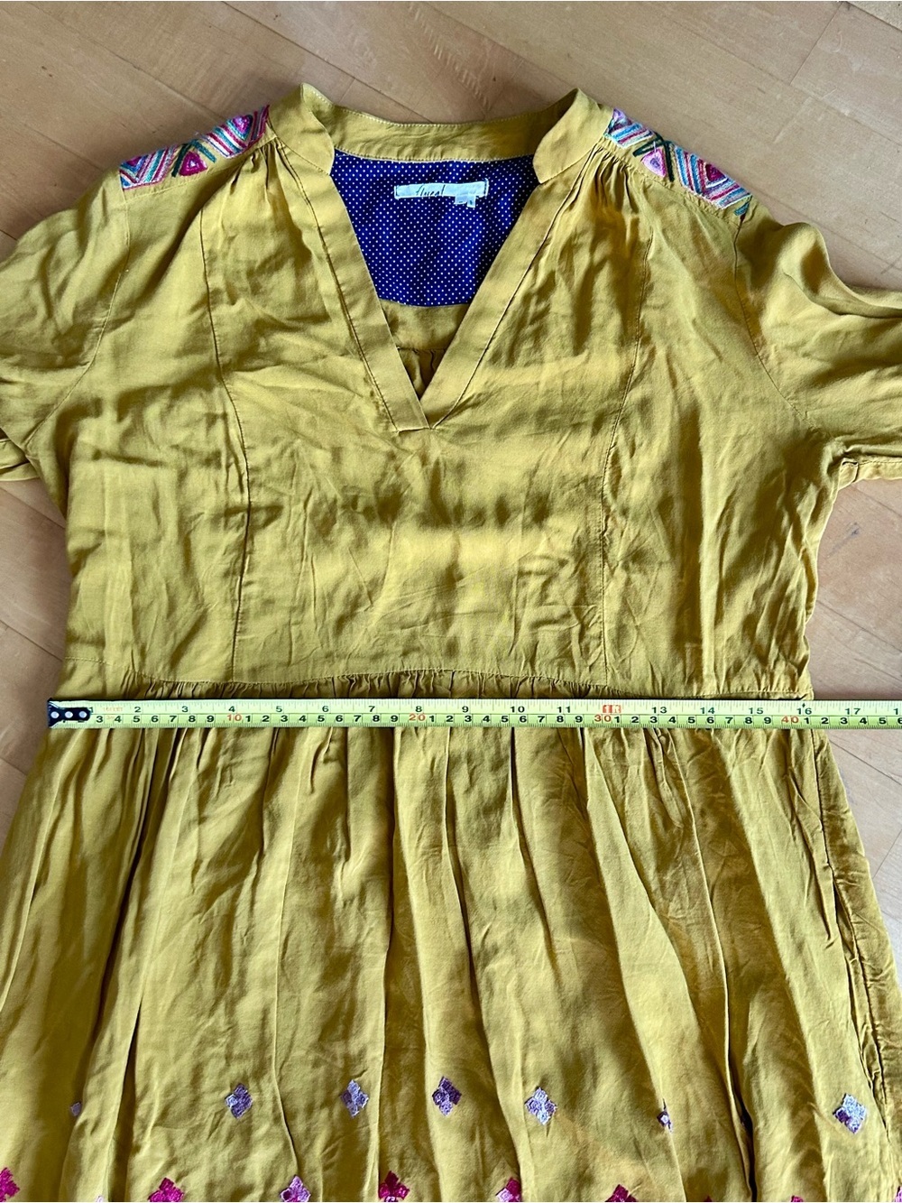 Anthropologie Floreat Embroidered, Boho V-Neck Dress, Gold, Pink, Size XS - Picture 12 of 17